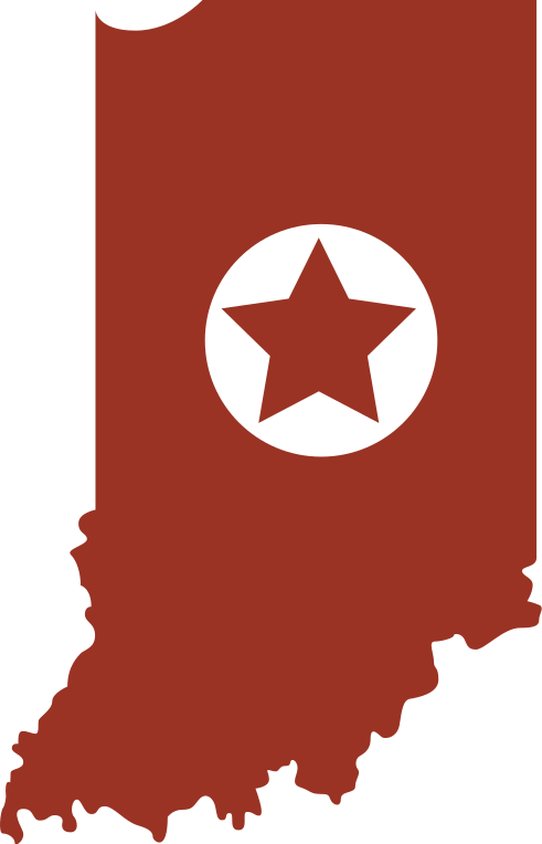 Illustration of the state of Indiana with a star in the middle