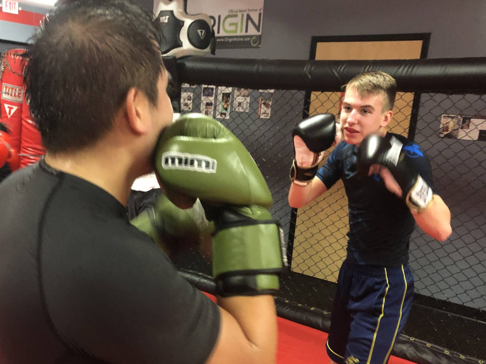 Photo of kickboxing sparring at Indiana Brazilian Jiu-Jitsu Academy